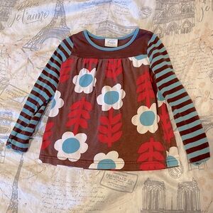 Mini Boden 3-4Y Mixed Media Floral Striped Top